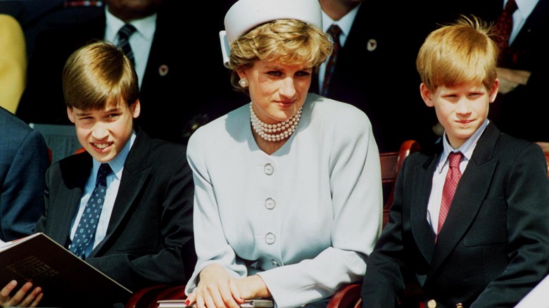 Prince William, Princess Diana, and Prince Harry at an event