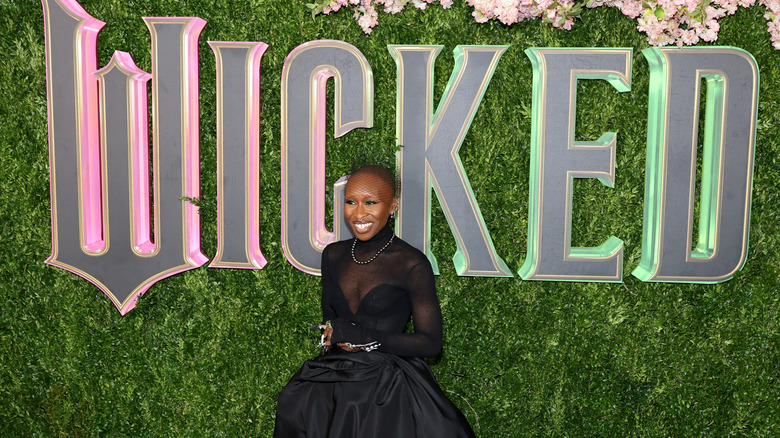 Cynthia Erivo poses on the red carpet at the NYC Wicked premiere