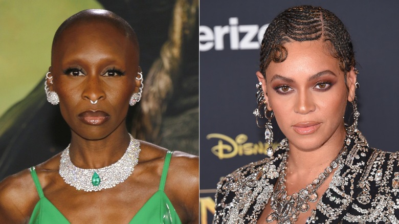 Cynthia Erivo and Beyoncé both pose for the camera