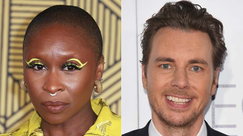 Cynthia Erivo and Dax Shepard smile for the camera