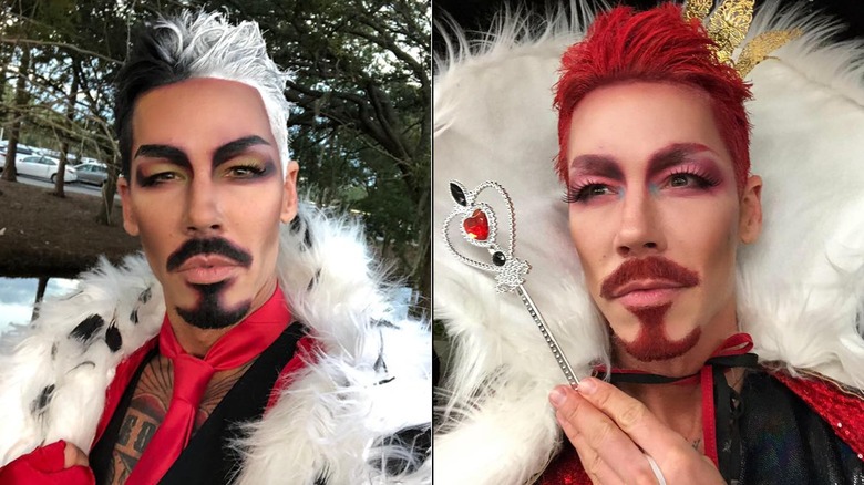 David Bromstad looking serious as Cruella Deville and the Queen of Hearts