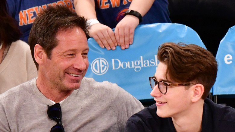 David Duchovny, son at a game