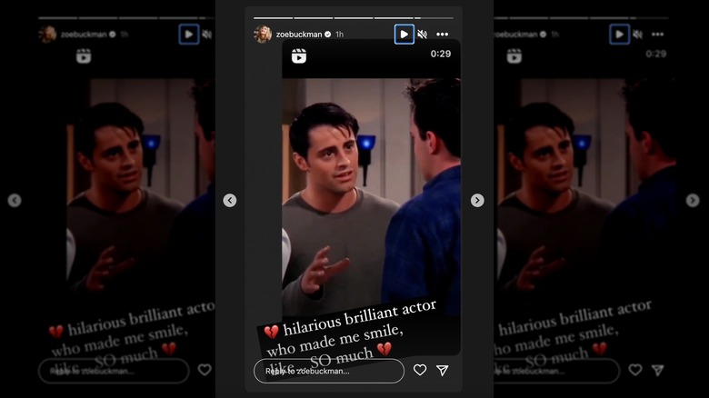 Screengrab of Zoe Buckman's tribute to Matthew Perry on Instagram