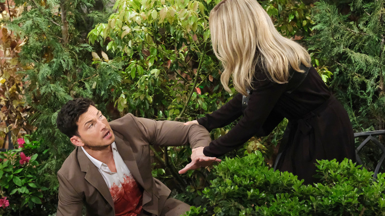 Days of Our Lives' Theresa finding a bloody Alex in the park 