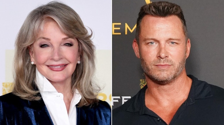 Deidre Hall and co-star Eric Martsolf grinning in a composite image