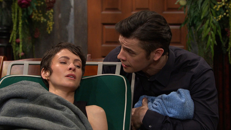 Sarah with Xander after giving birth on Days of Our Lives