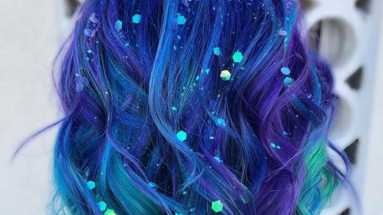 Blue hair with hair glitter