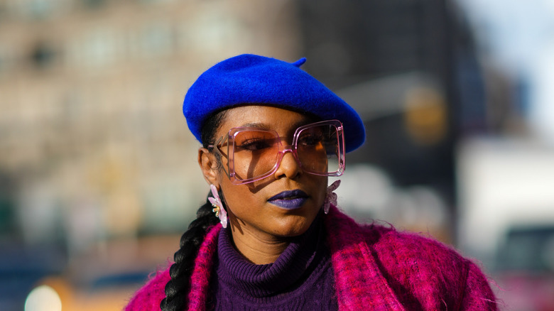 model wearing blue lipstick