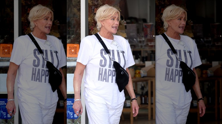 *EXCLUSIVE* - Deborra-Lee Furness makes a bold statement with her choice of shirt during a casual outing in Sydney