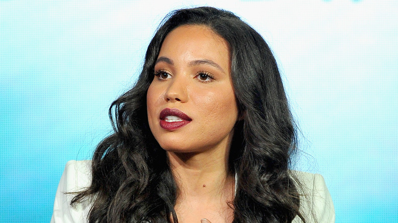 Jurnee Smollett speaking at an event