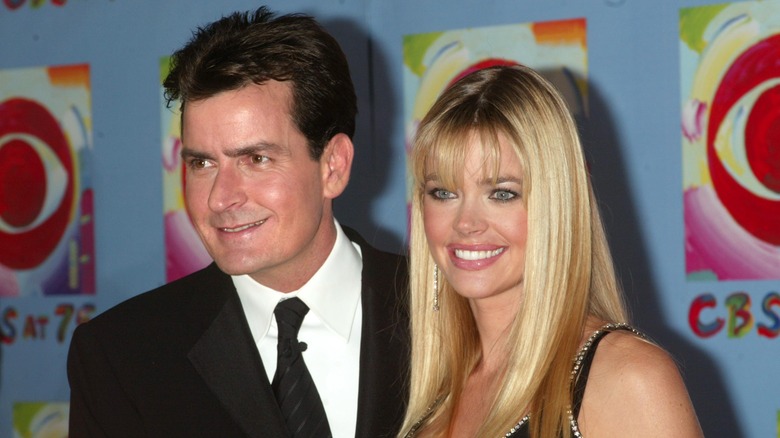 Charlie Sheen and Denise Richards smiling