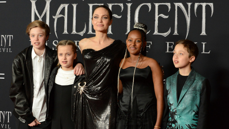 Angelina Jolie and four of her children at the red carpet premiere for Maleficent: Mistress of Evil