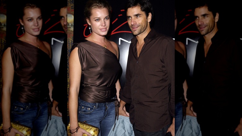 Rebecca Romijn and John Stamos both in brown shirts