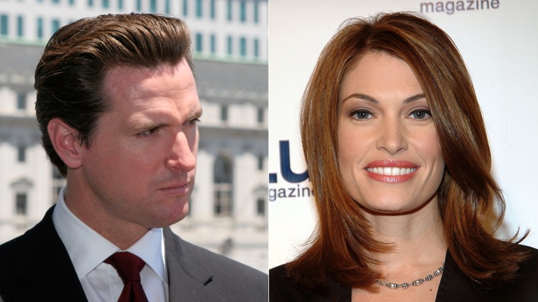 A split image of Gavin Newsom and Kimberly Guilfoyle