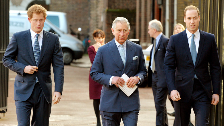 Prince William King Charles and Prince Harry walking