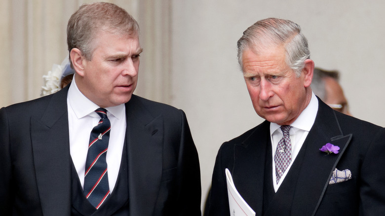 Prince Andrew looking at King Charles