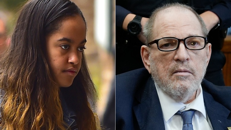 Split image of Malia Obama and Harvey Weinstein