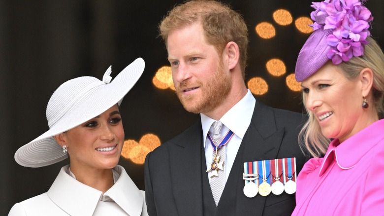 Meghan Markle, Prince Harry, Zara Tindall smiling