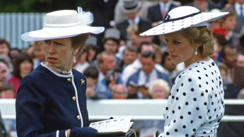 Princess Anne looking annoyed and Princess Diana 