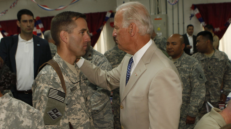 Joe Biden talking to Beau Biden while in Iraq