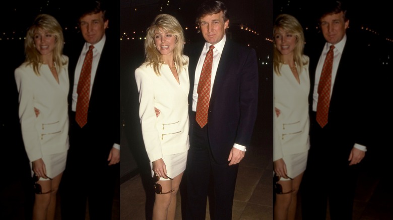 Donald Trump and Marla Maples posing together at a celebrity event in 1993.