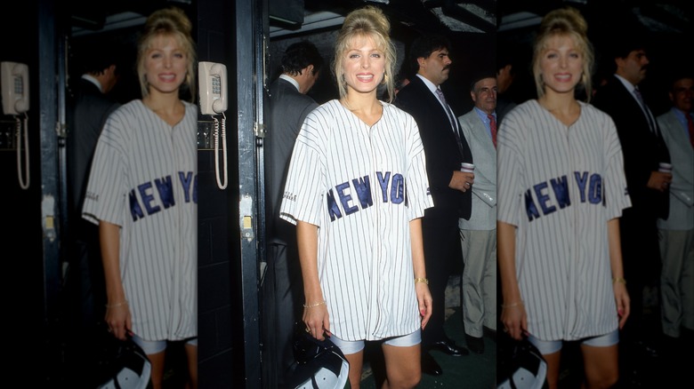 Marla Mapes smiling at Yankee Stadium in 1991.