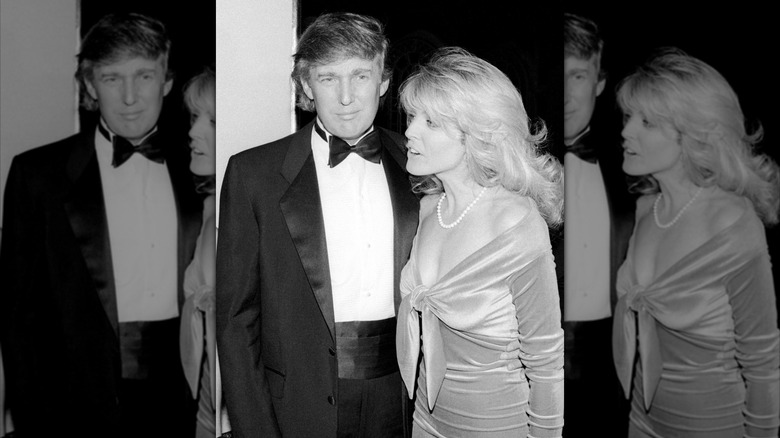 Donald Trump and Marla Maples standing together at the Arista Records pre-party for the Grammys in 1991.