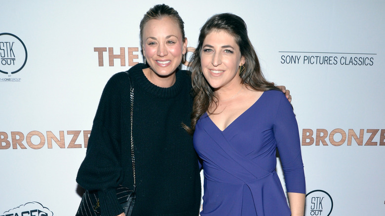 Kaley Cuoco and Mayim Bialik at the premiere of "The Bronze"