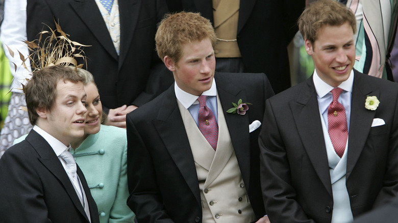 Tom Parker Bowles, Prince Harry, and Prince William standing next to each other