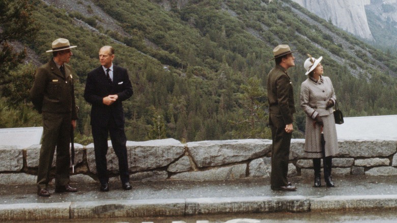 Queen Elizabeth II and Prince Philip viewing Yosemite Valley