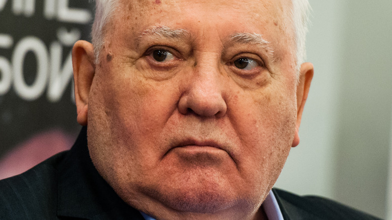 Mikhail Gorbachev looks grumpy