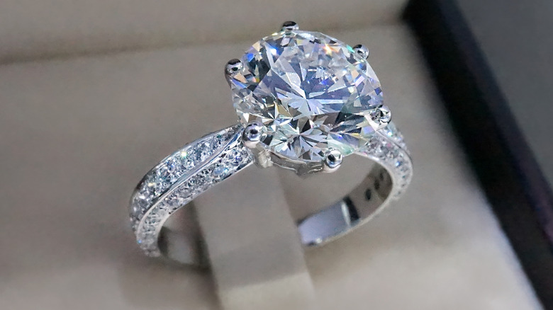 Close-up of large diamond ring