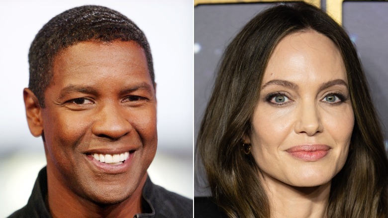 Denzel Washington smiling; Angelina Jolie smiling