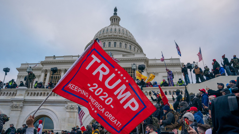 January 6 protesters carry Trump flags