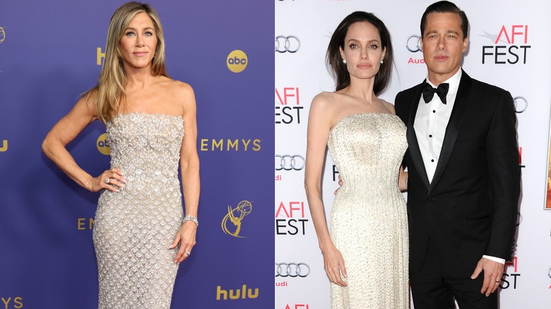 Side-by-side of Jennifer Aniston and Angelina Jolie with Brad Pitt