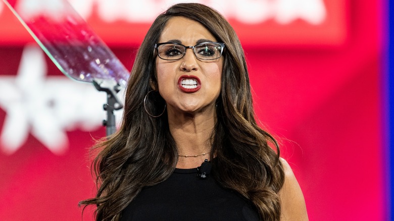 Lauren Boebert looking angry during a CPAC Texas 2022 conference