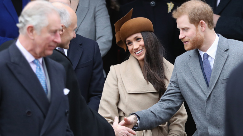 Prince Harry and Meghan Markle with Prince Charles. 