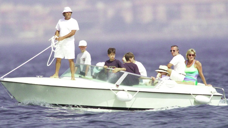 Princess Diana and Dodi Fayed on a boat