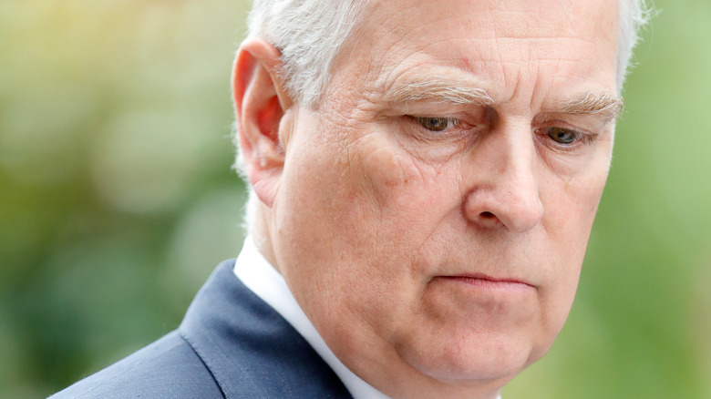 Prince Andrew looks down