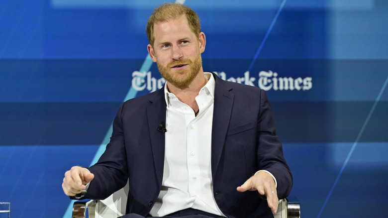 Prince Harry, Duke of Sussex, speaks onstage during The New York Times Dealbook Summit 2024