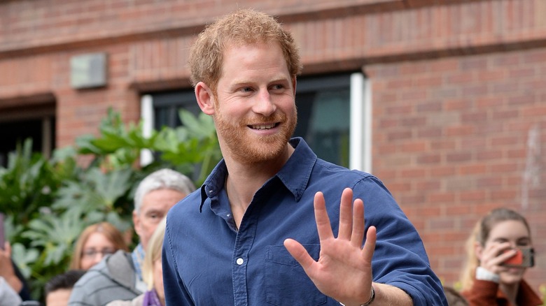 Prince Harry waves to onlookers