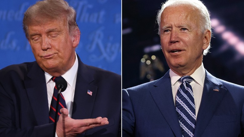 Donald Trump looking dismissive while Joe Biden speaks