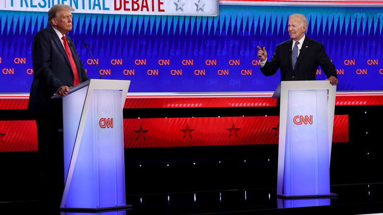 Donald Trump and Joe Biden debating onstage