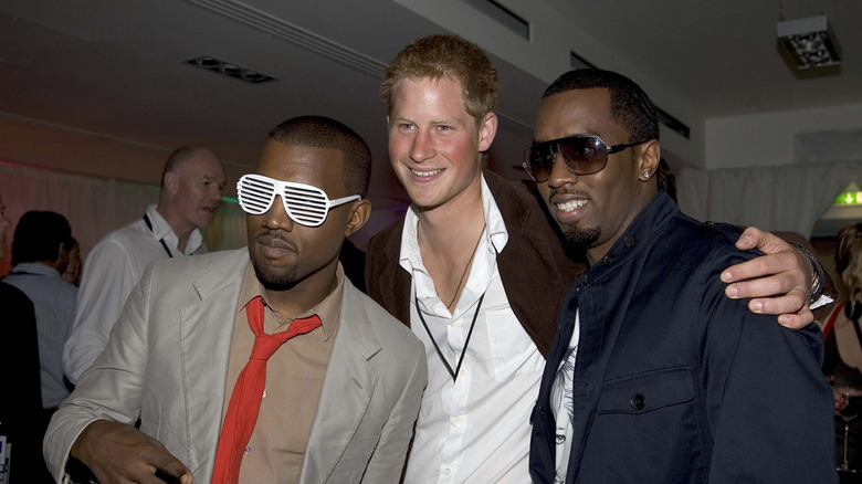 Kanye West, Prince Harry, and Diddy posing