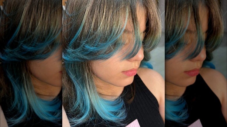 hairstyle with blue dip-dye