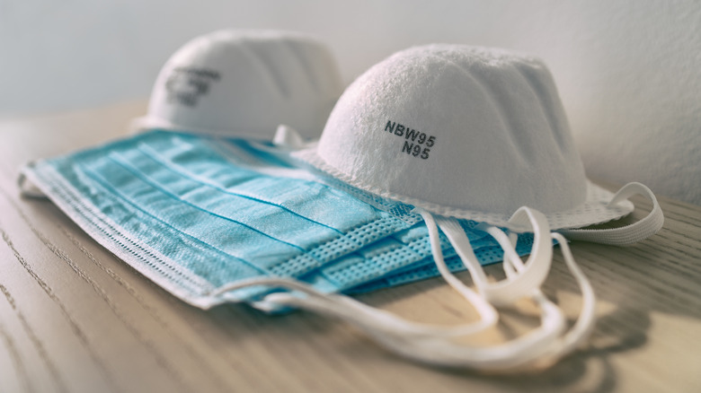 Medical face masks on a table