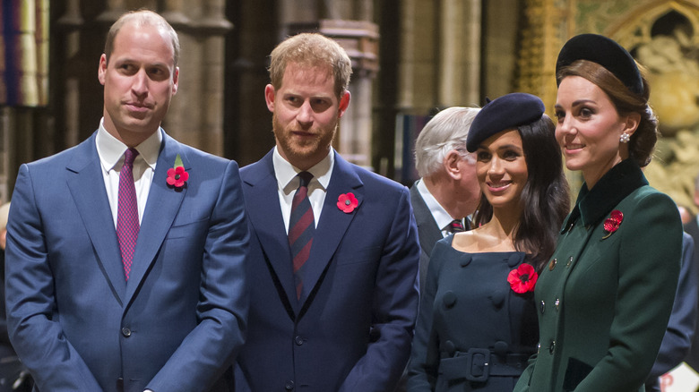 Prince William, Prince Harry, Meghan Markle and Catherine Middleton standing