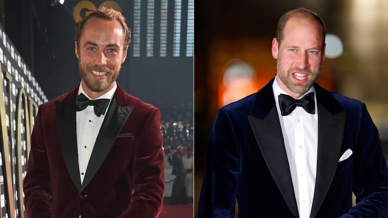 James Middleton smiling on the red carpet & Prince William smiling in a tuxedo