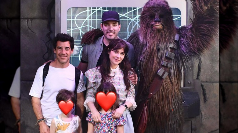 Left to right clockwise: Jacob Pechenik, Jonathan Scott, Chewbacca actor, Deschanel and Pechenik's two children, Zooey Deschanel