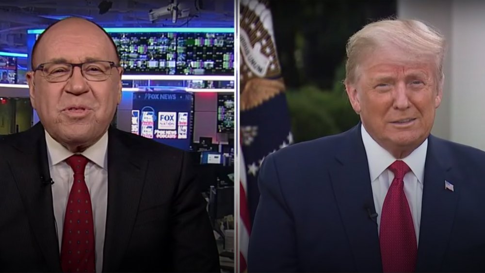 Split screen shot, Trump and Siegel